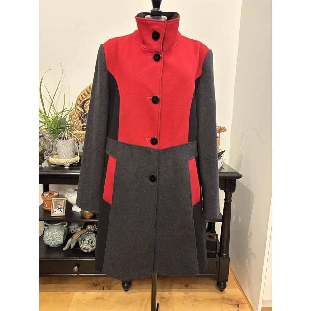 Vtg Y2K CLEO Petites‎ Wool Blend Color Block Coat Women's Sz 14 Funnel Neck Cozy
